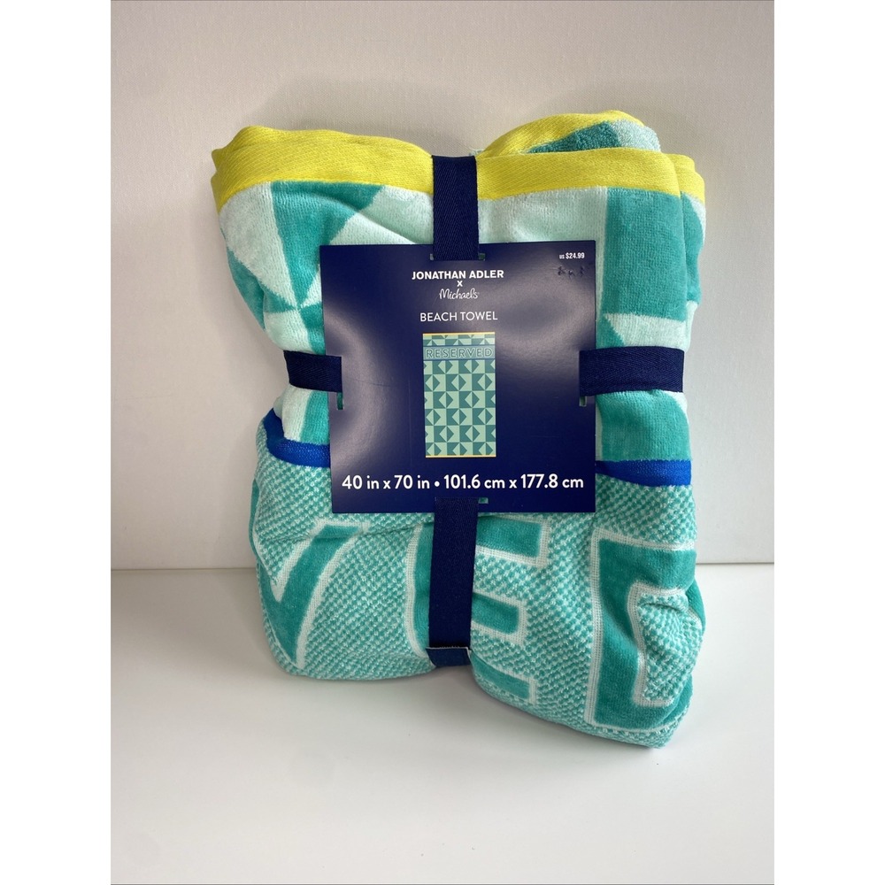 Jonathan Adler x Michaels Beach Towel Pool "Reserved" Teal Summer 40x70 Cotton